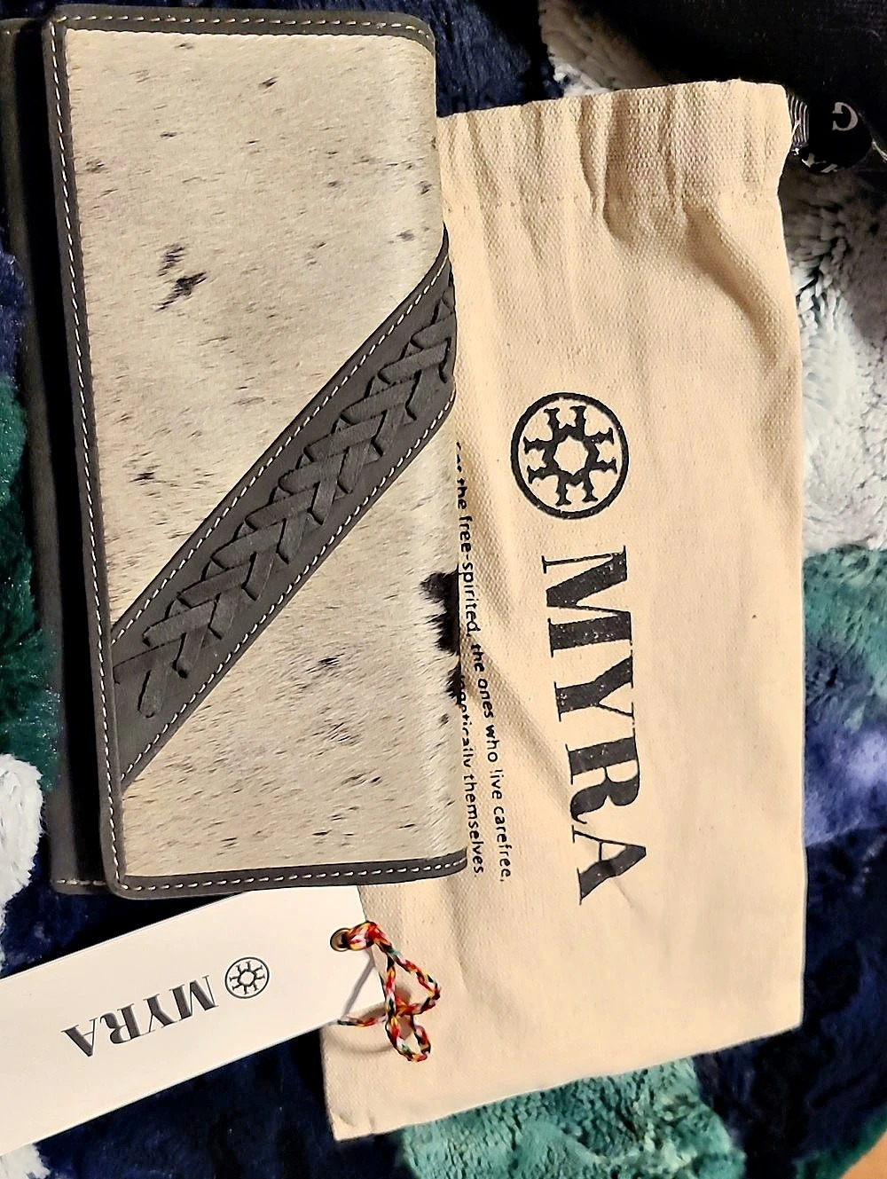 MYRA High West Crossover Leather Wristlet Leather Wristlet in Black & Tan NWT